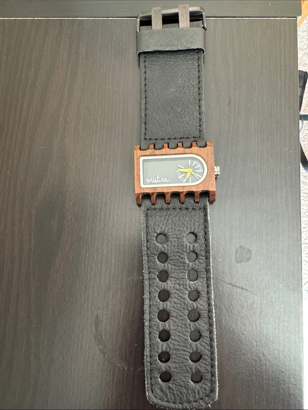 Mistura Watch with Black Leather Strap and Wooden Frame